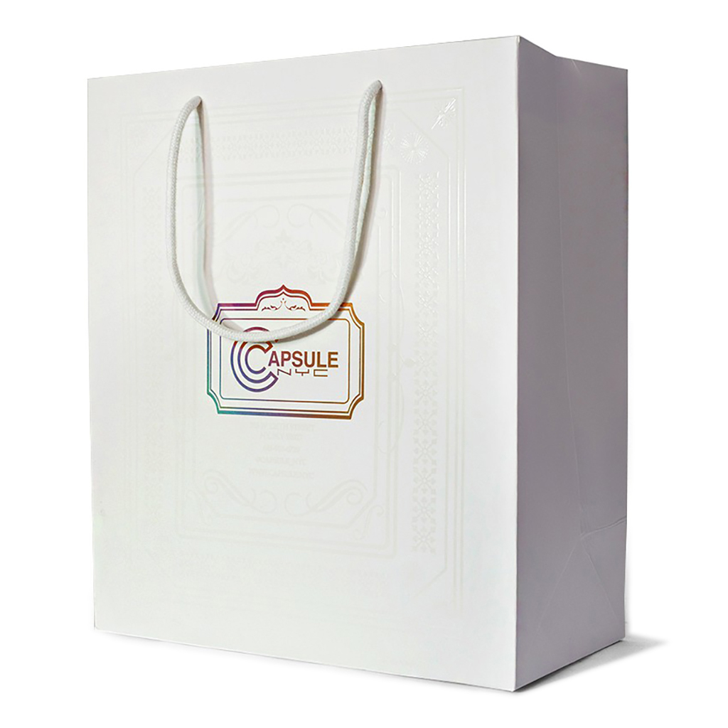 210g C1S paper bag with foil imprint on all sides (6.25*8*2.5")